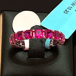 4MM Ruby Red Corundum 925 Sterling Silver Eternity Band Size 8